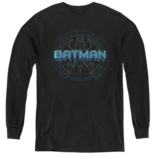 Batman Bat Tech Logo Long Sleeve Kids Youth T Shirt Black