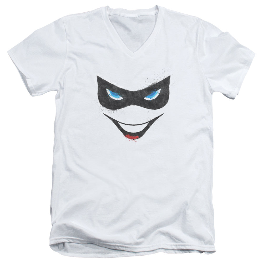 Batman Harley Face Mens Slim Fit V Neck T Shirt White
