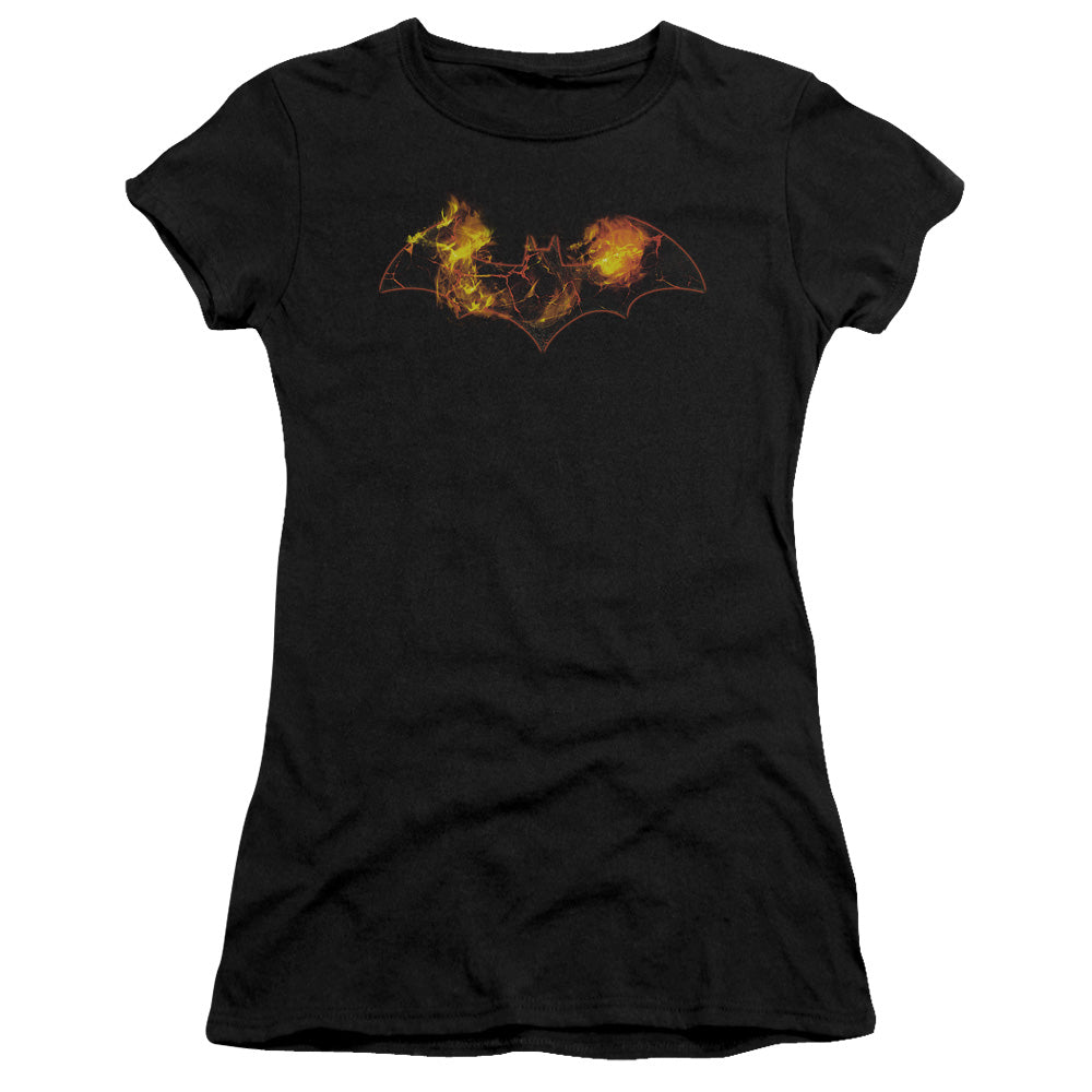 Batman Molten Logo Junior Sheer Cap Sleeve Womens T Shirt Black