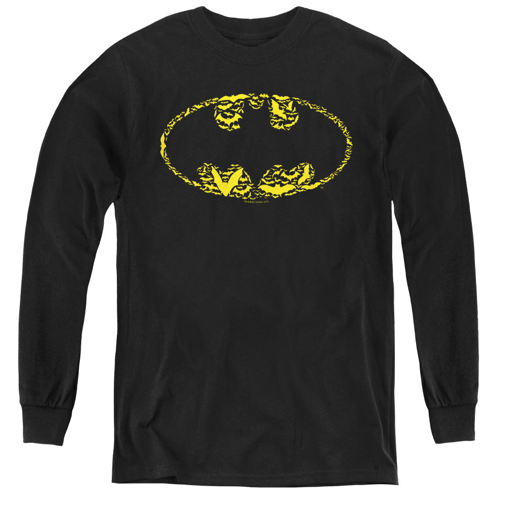Batman Bats On Bats Long Sleeve Kids Youth T Shirt Black