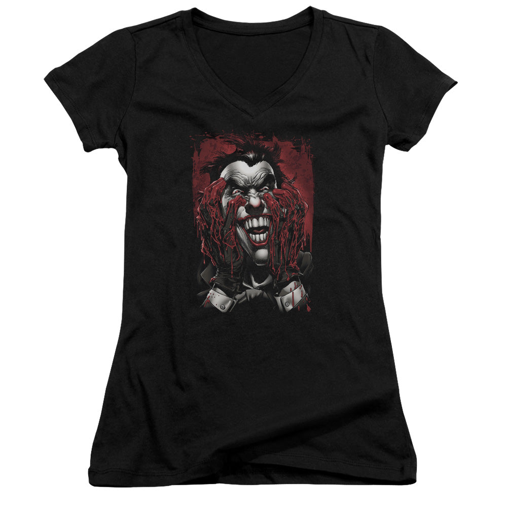 Batman Blood In Hands Junior Sheer Cap Sleeve V Neck Womens T Shirt Black