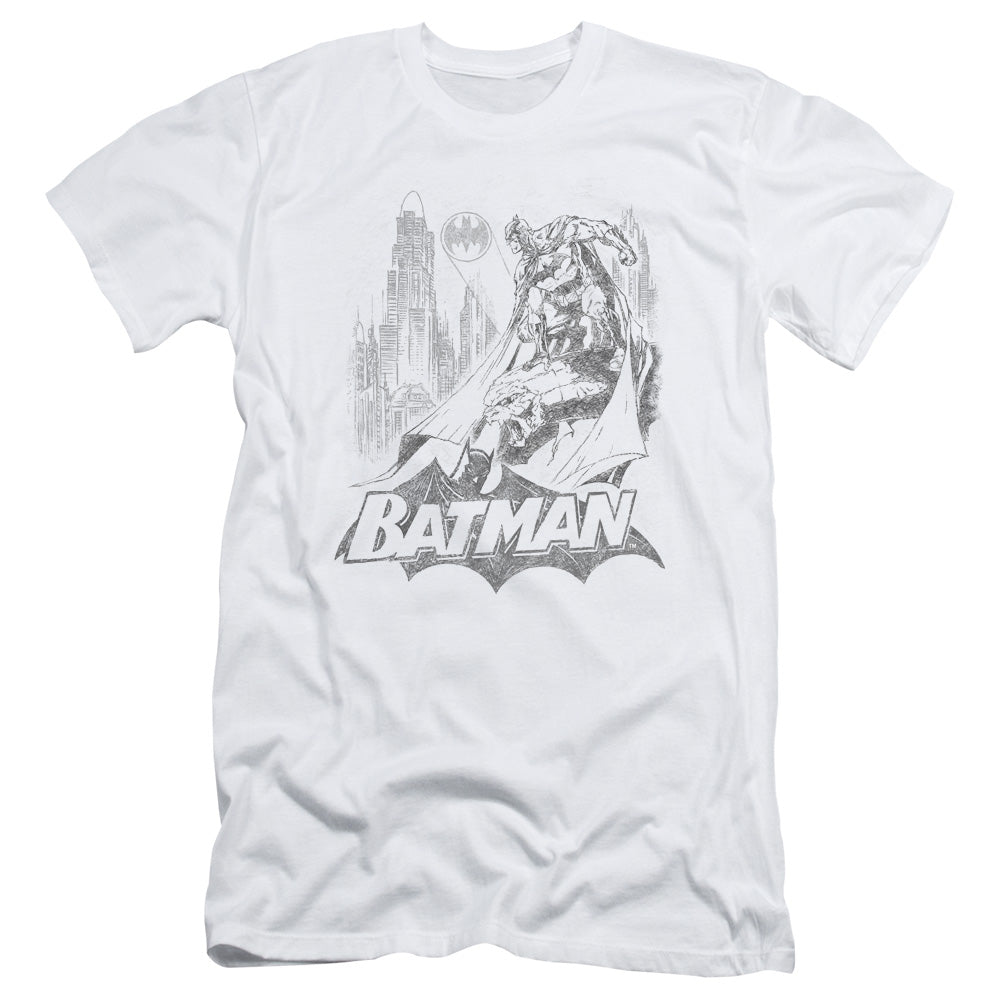 Batman Bat Sketch Slim Fit Mens T Shirt White