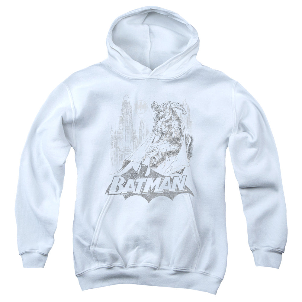 Batman Bat Sketch Kids Youth Hoodie White