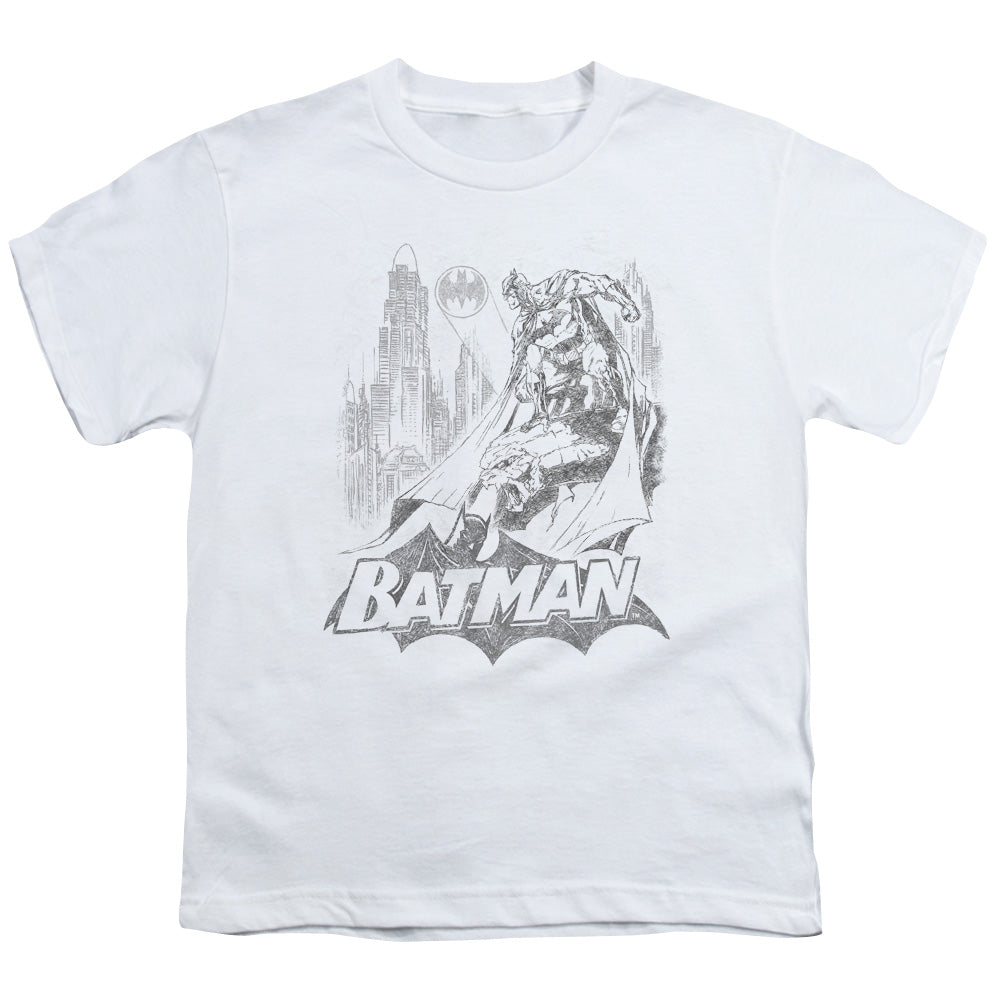 Batman Bat Sketch Kids Youth T Shirt White