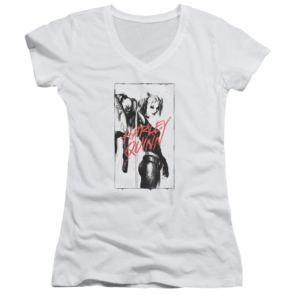 Batman Inked Quinn Junior Sheer Cap Sleeve V Neck Womens T Shirt White