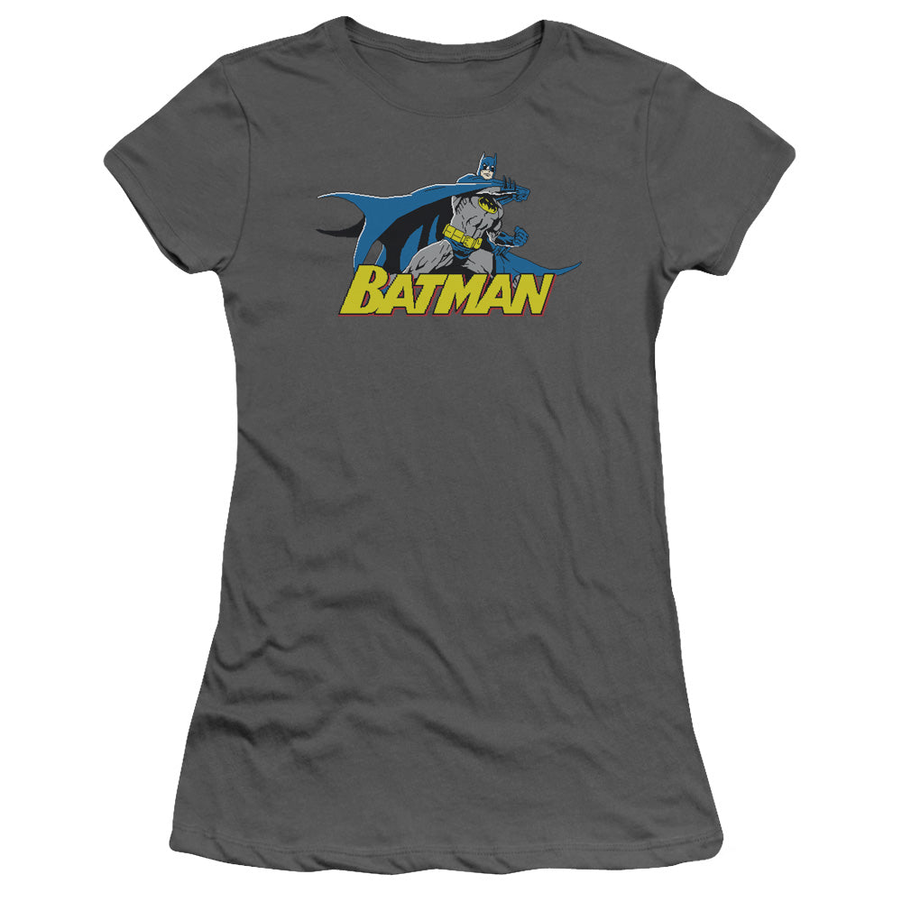 Batman 8 Bit Cape Junior Sheer Cap Sleeve Womens T Shirt Charcoal