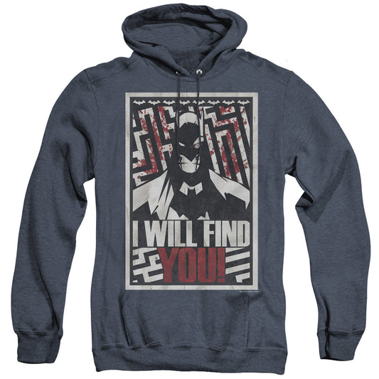 Batman I Will Fnd You Heather Mens Hoodie Navy Blue