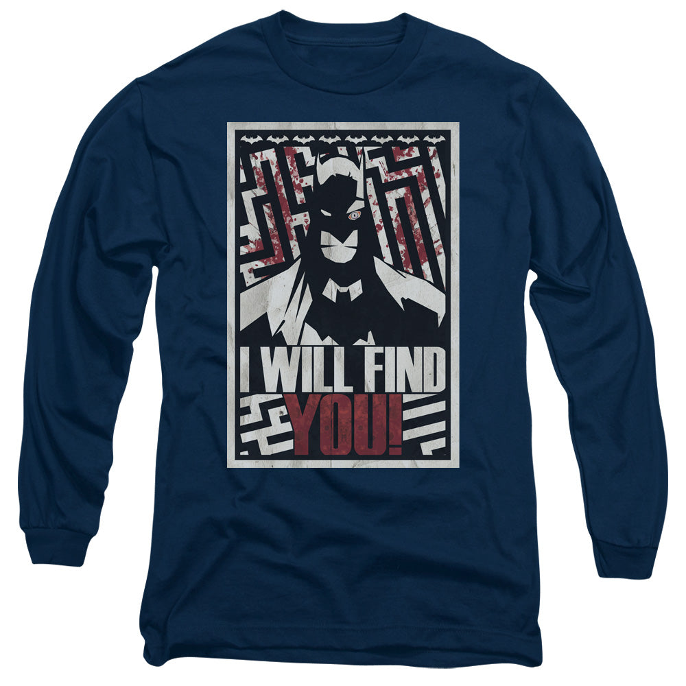 Batman I Will Fnd You Mens Long Sleeve Shirt Navy Blue