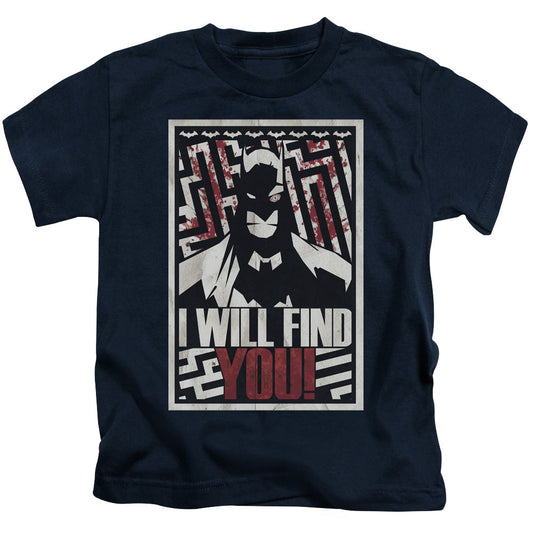 Batman I Will Fnd You Juvenile Kids Youth T Shirt Navy Blue