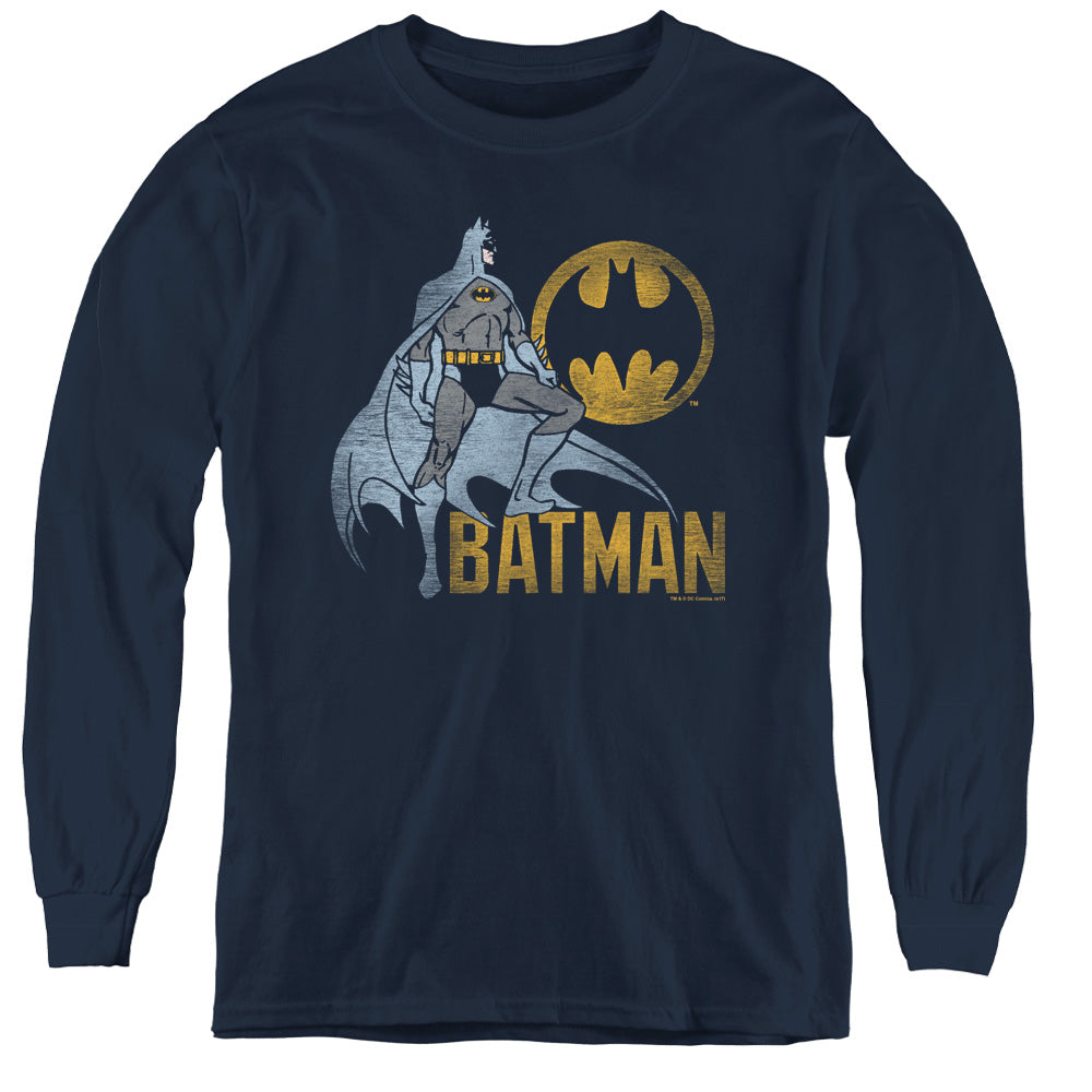 Batman Knight Watch Long Sleeve Kids Youth T Shirt Navy Blue