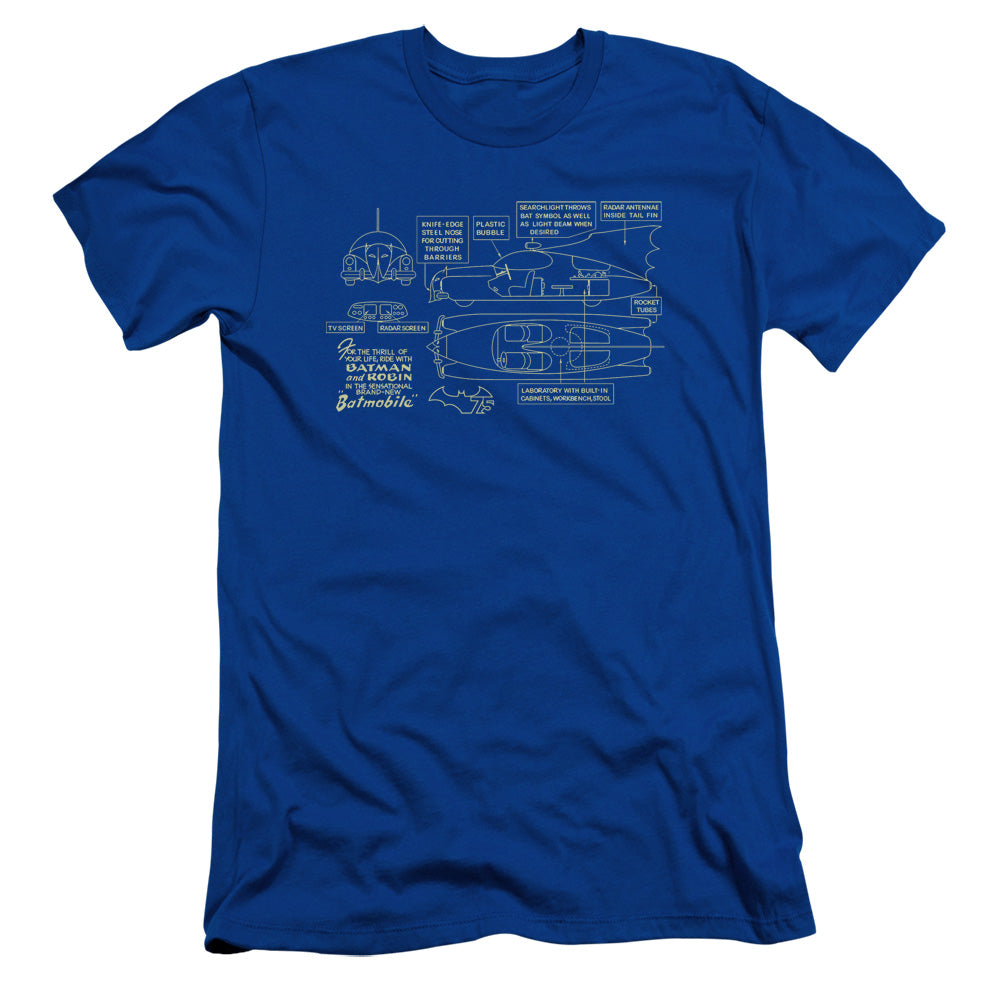 Batman Batmobile Slim Fit Mens T Shirt Royal Blue