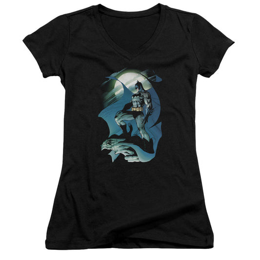 Batman Glow Of The Moon Junior Sheer Cap Sleeve V Neck Womens T Shirt Black