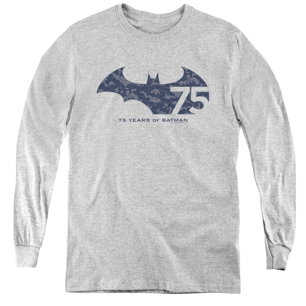 Batman 75 Year Collage Long Sleeve Kids Youth T Shirt Athletic Heather