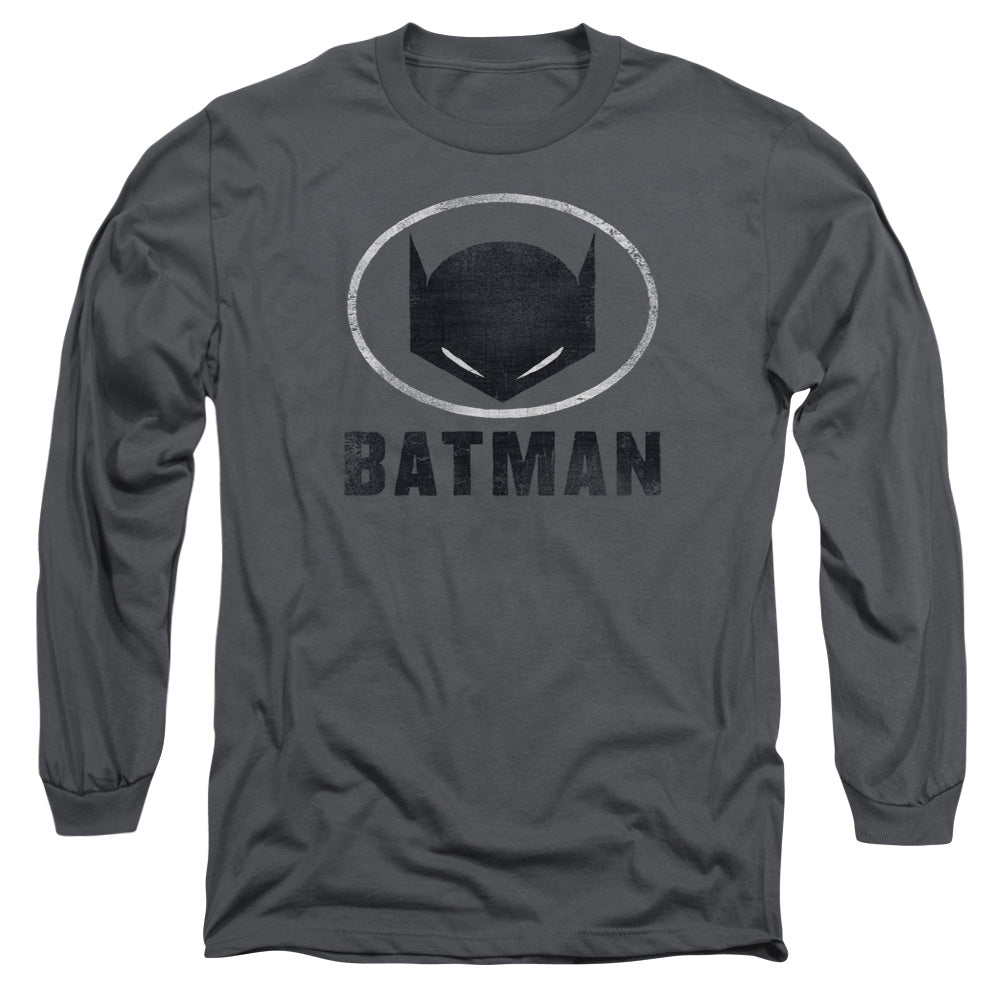 Batman Mask In Oval Mens Long Sleeve Shirt Charcoal
