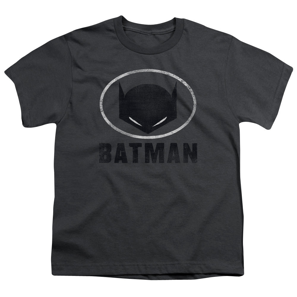 Batman Mask In Oval Kids Youth T Shirt Charcoal
