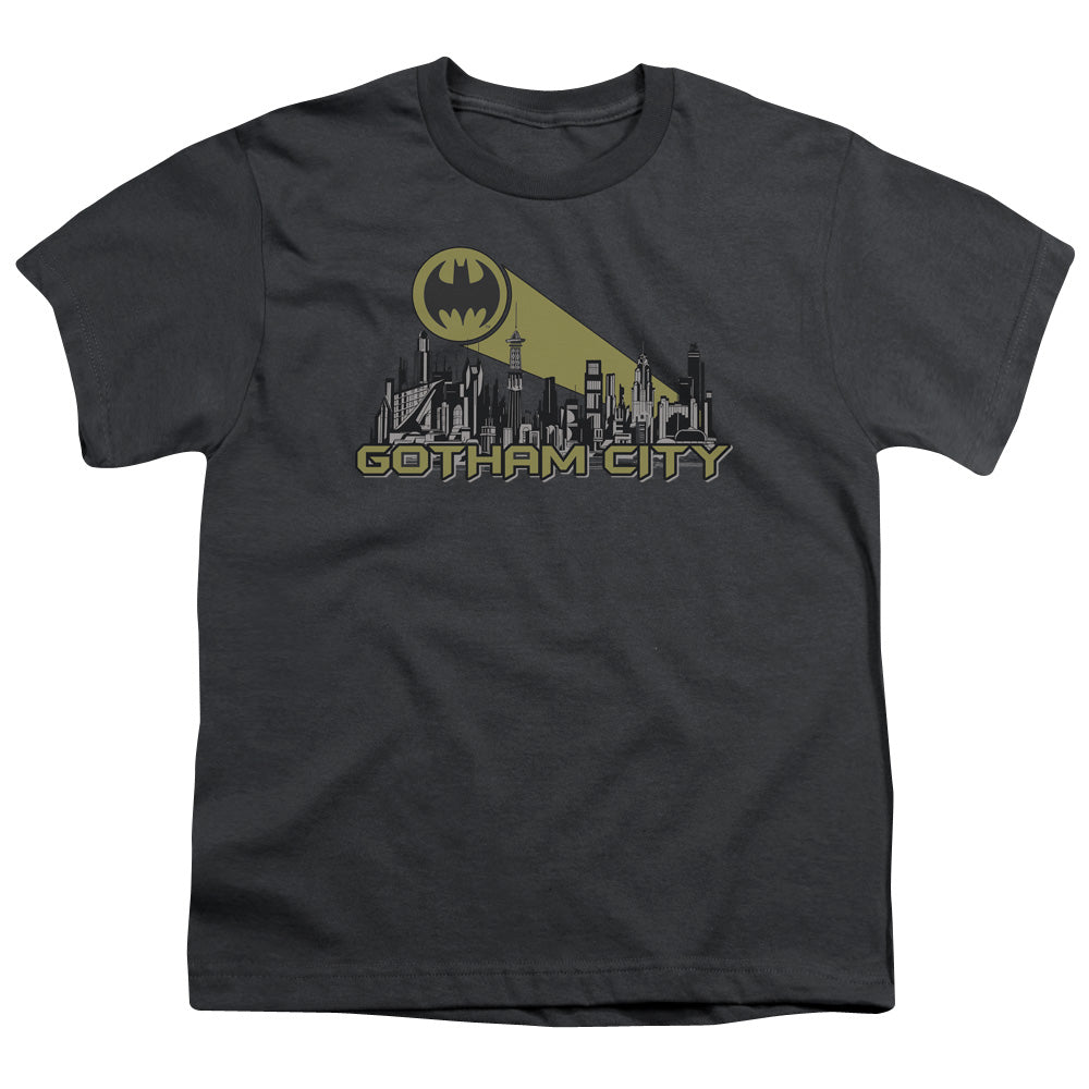 Batman Gotham Skyline Kids Youth T Shirt Charcoal