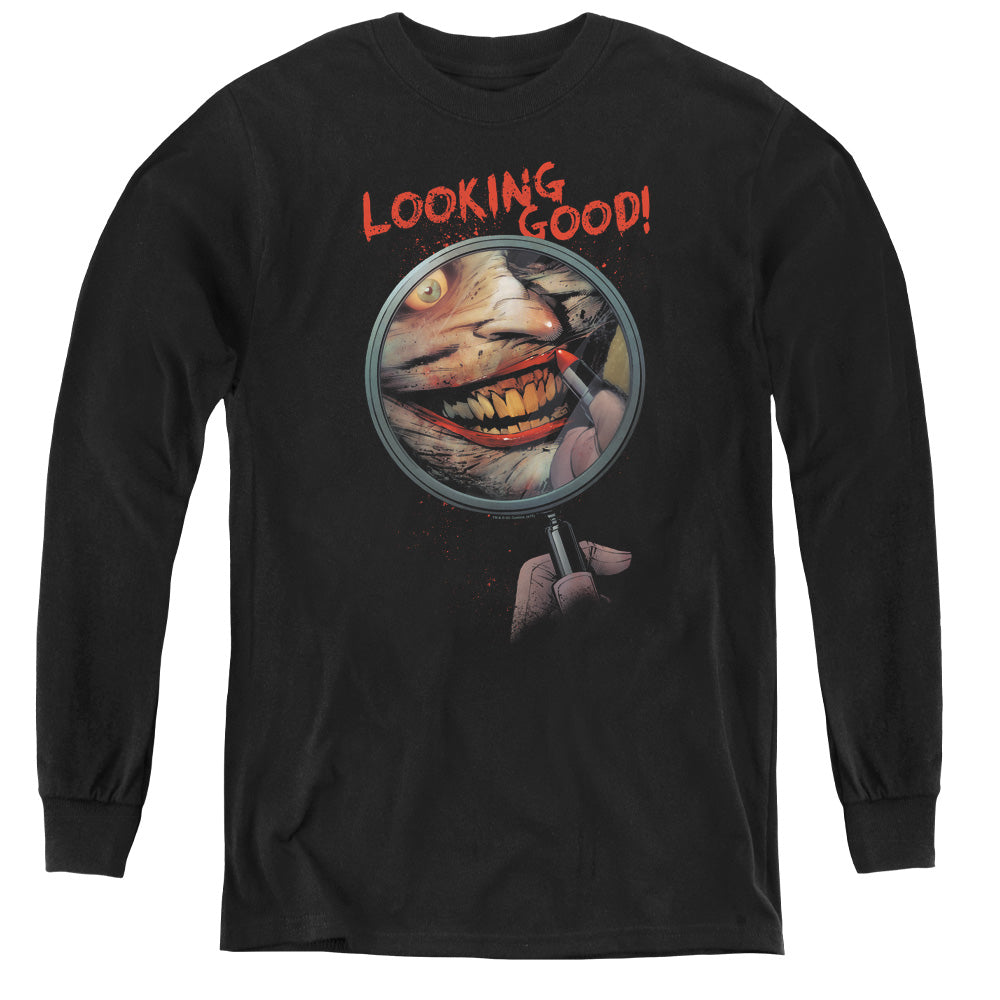 Batman Looking Good Long Sleeve Kids Youth T Shirt Black