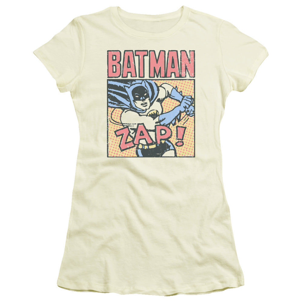 Batman Bat Zap Junior Sheer Cap Sleeve Womens T Shirt Cream