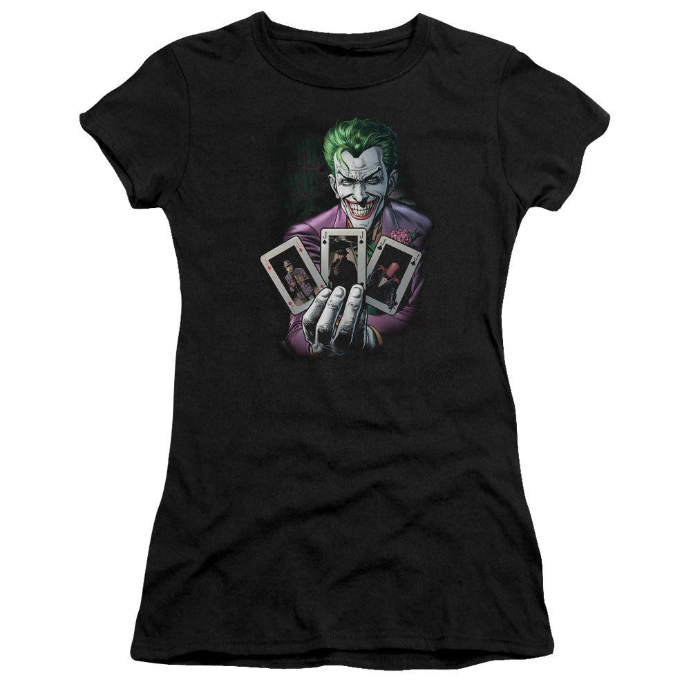 Batman 3 Of A Kind Junior Sheer Cap Sleeve Womens T Shirt Black