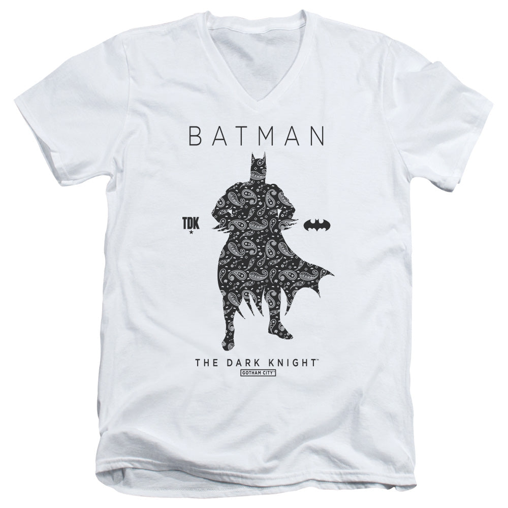 Batman Paislety Silhouete Mens Slim Fit V Neck T Shirt White