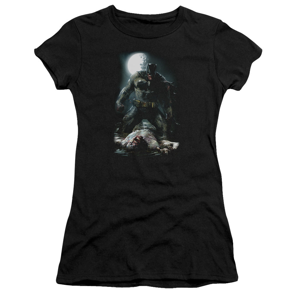 Batman Mudhole Junior Sheer Cap Sleeve Womens T Shirt Black