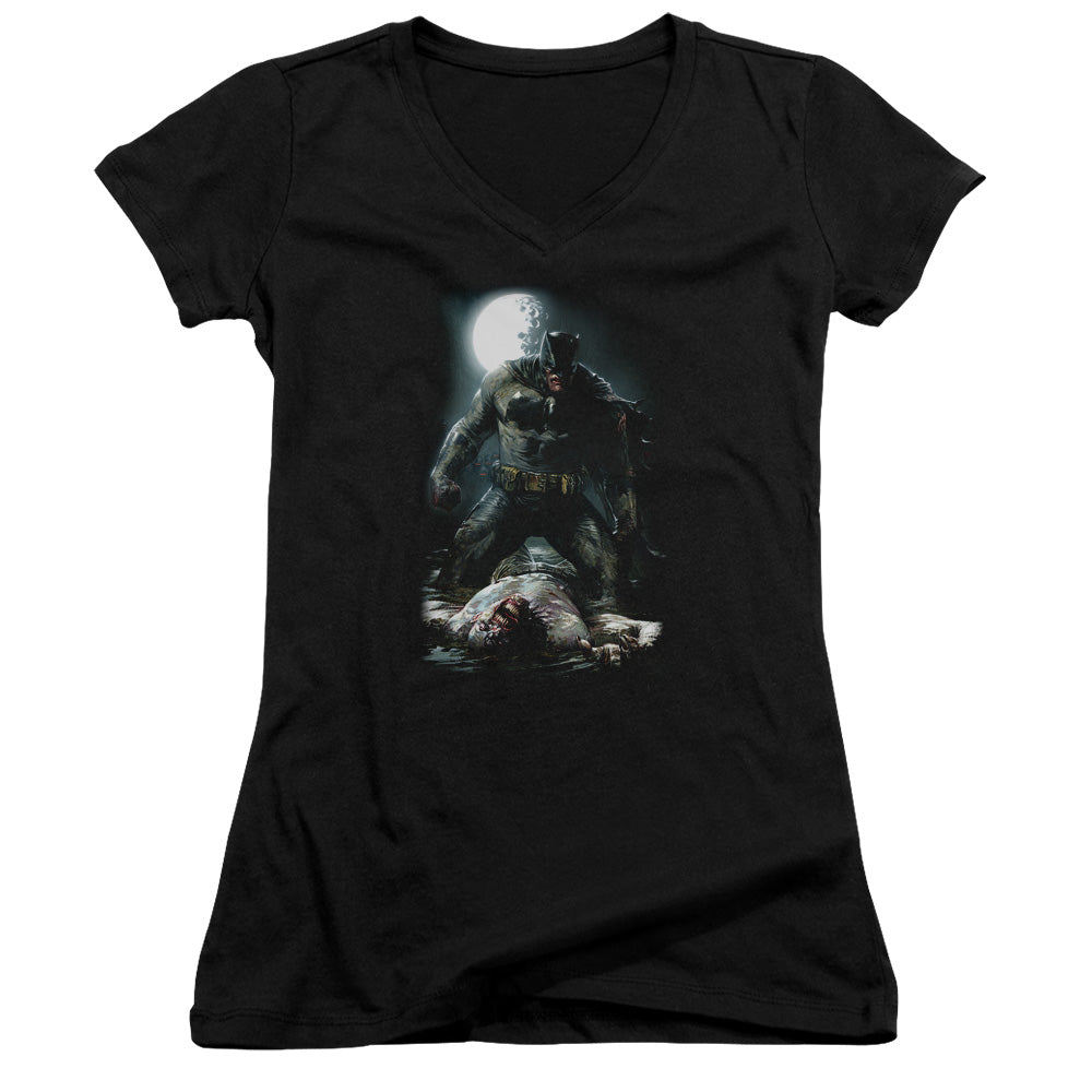 Batman Mudhole Junior Sheer Cap Sleeve V Neck Womens T Shirt Black