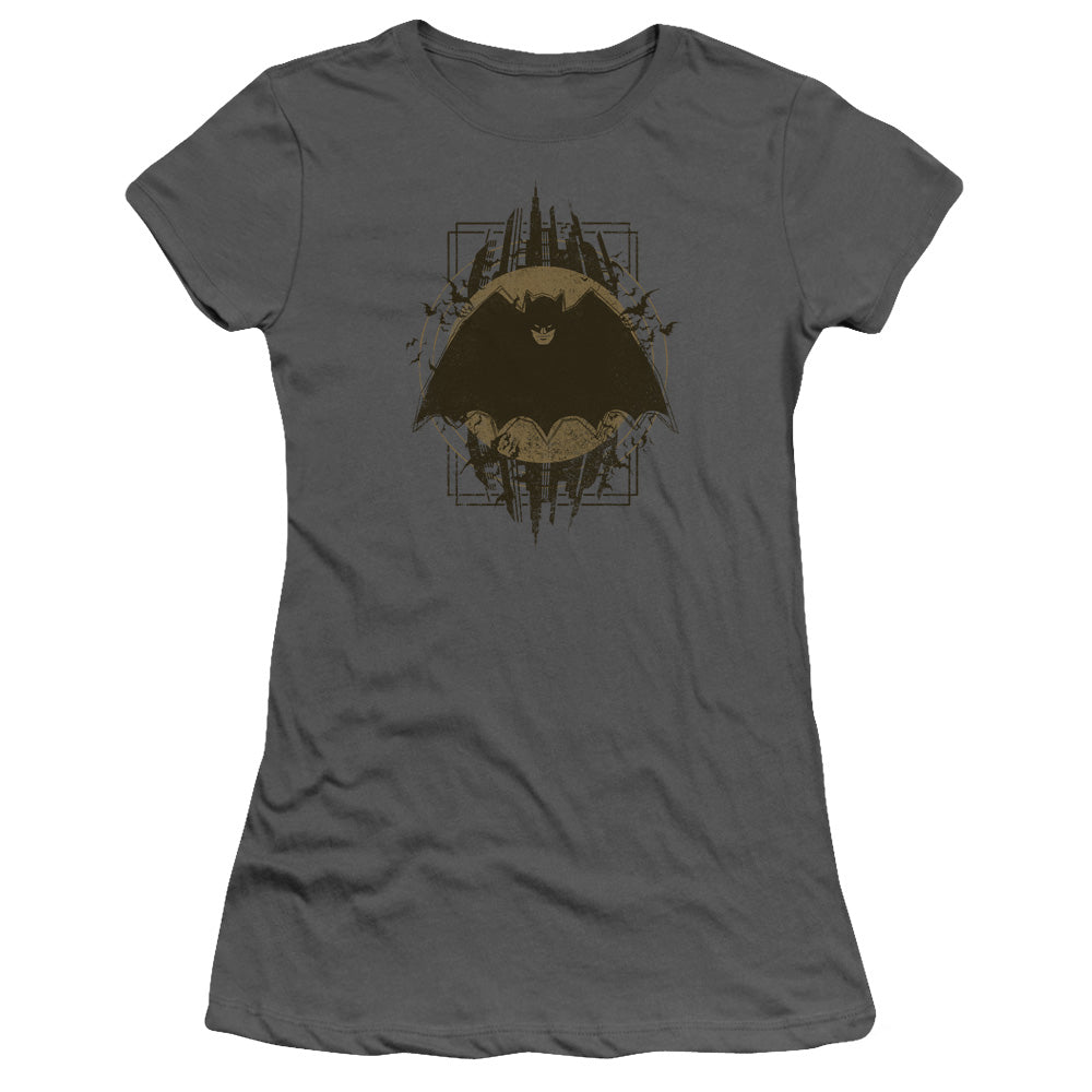 Batman Batman Crest Junior Sheer Cap Sleeve Womens T Shirt Charcoal