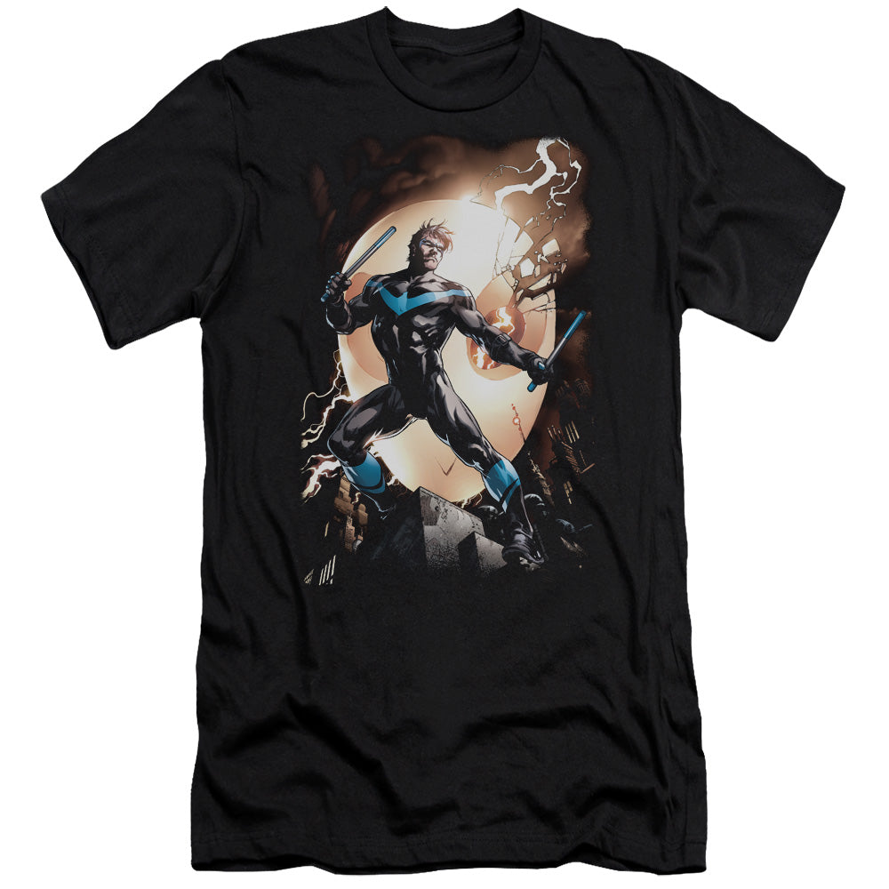 Batman Nightwing Against Owls Premium Bella Canvas Slim Fit Mens T Shirt Black