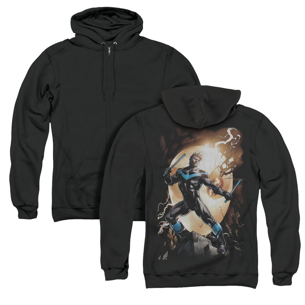 Batman Nightwing Against Owls Back Print Zipper Mens Hoodie Black