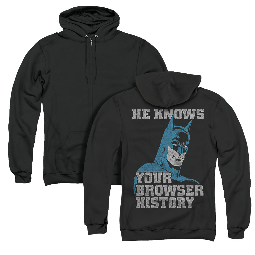 Batman Batman Knows Back Print Zipper Mens Hoodie Black