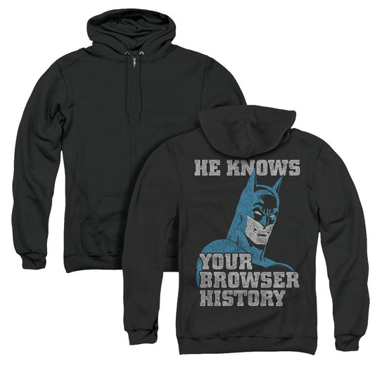 Batman Batman Knows Back Print Zipper Mens Hoodie Black
