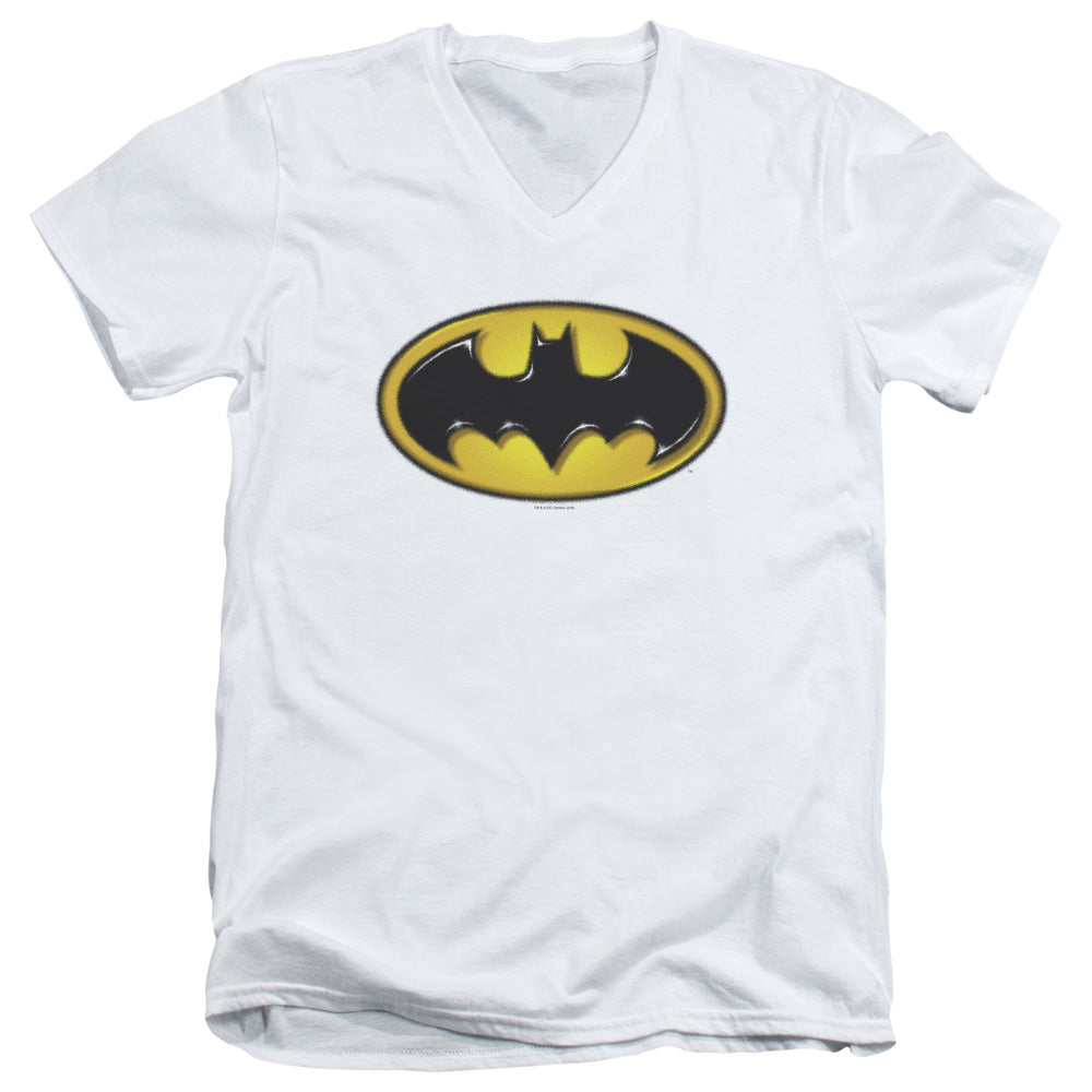 Batman Airbrush Bat Symbol Mens Slim Fit V Neck T Shirt White