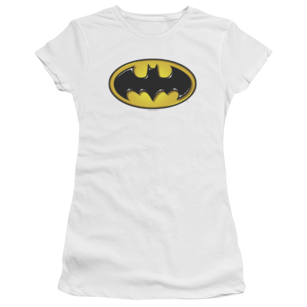 Batman Airbrush Bat Symbol Junior Sheer Cap Sleeve Womens T Shirt White