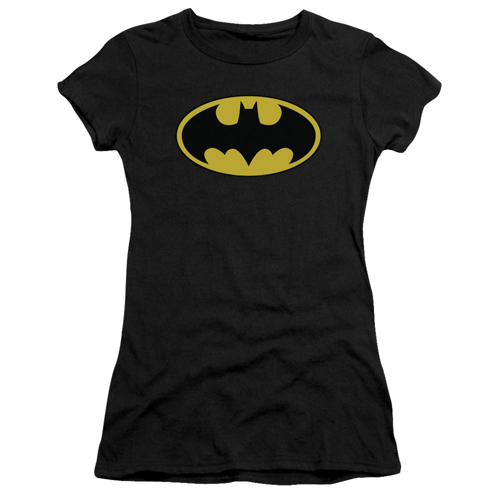 Batman Classic Logo Junior Sheer Cap Sleeve Womens T Shirt Black