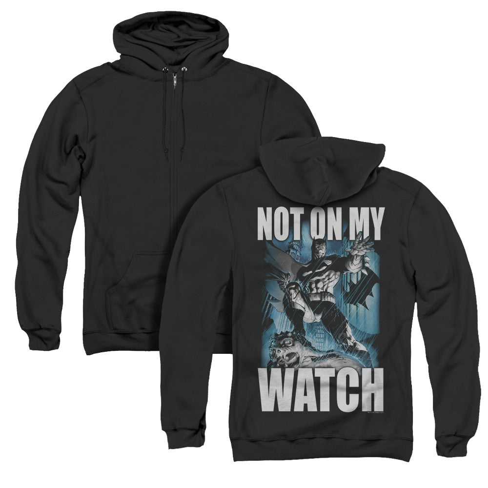 Batman Not On My Watch Back Print Zipper Mens Hoodie Black