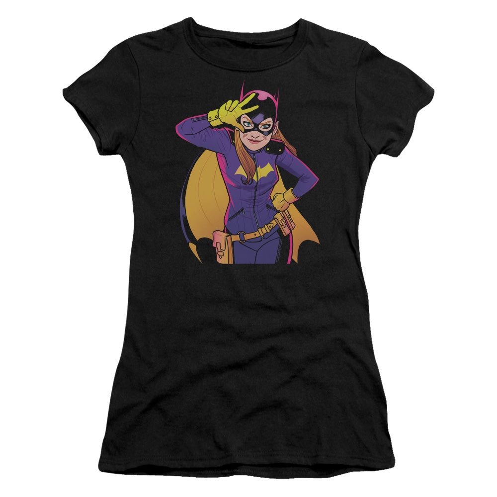 Batman Batgirl Moves Junior Sheer Cap Sleeve Womens T Shirt Black