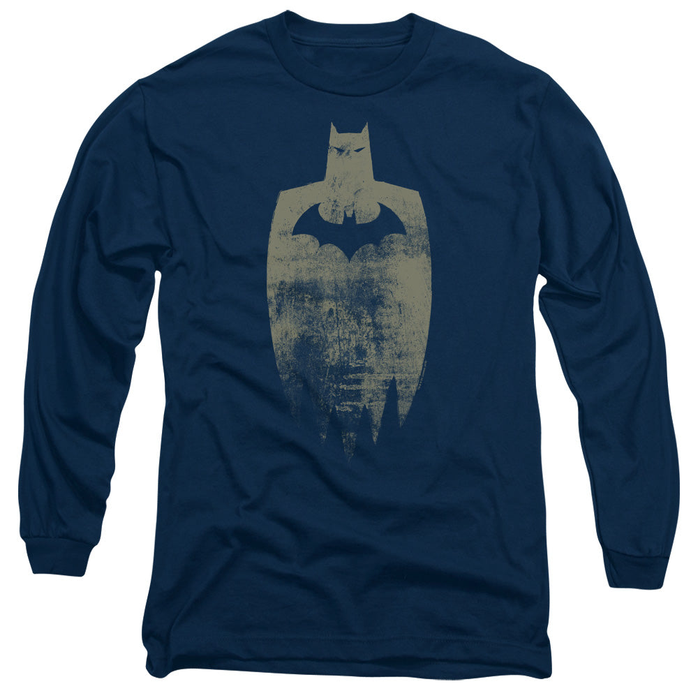 Batman Gold Silhouete Mens Long Sleeve Shirt Navy Blue