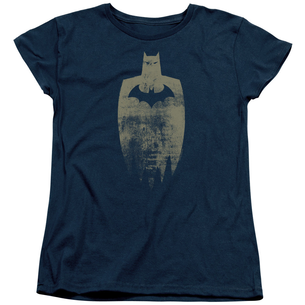 Batman Gold Silhouete Womens T Shirt Navy Blue Style001