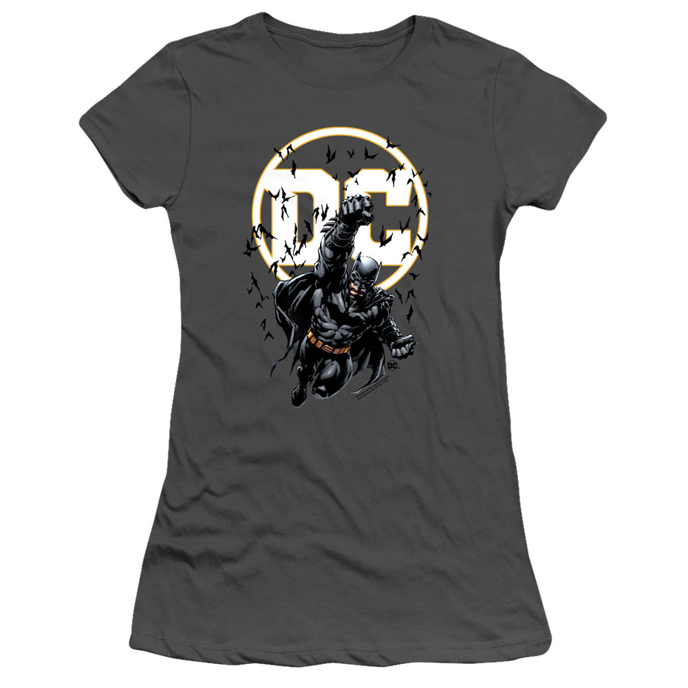 Batman Batman Dc Junior Sheer Cap Sleeve Womens T Shirt Charcoal