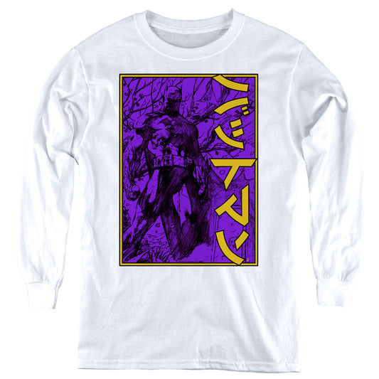 Batman Big Framed Kanji Long Sleeve Kids Youth T Shirt White