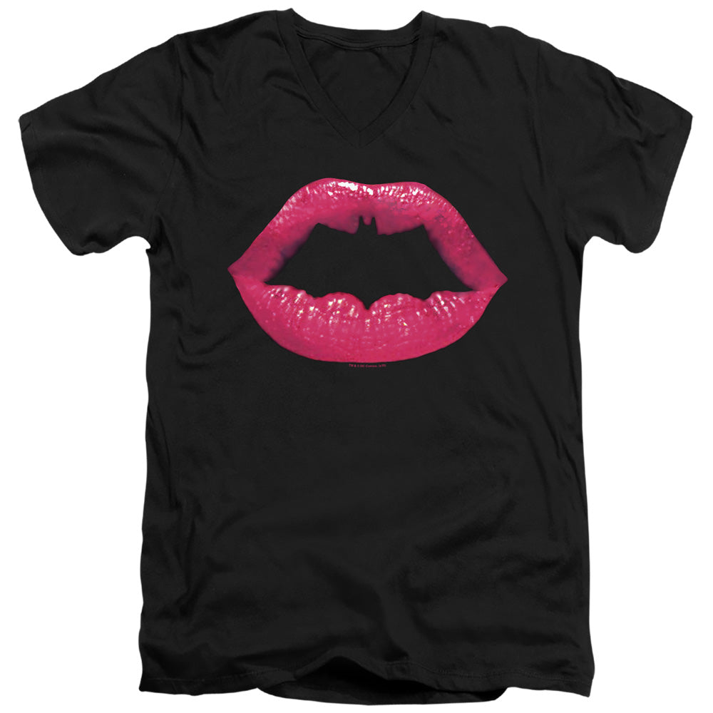 Batman Bat Kiss Mens Slim Fit V Neck T Shirt Black