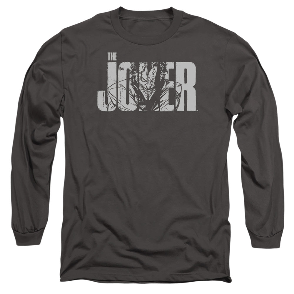 Batman Joker Text On Gray Mens Long Sleeve Shirt Charcoal