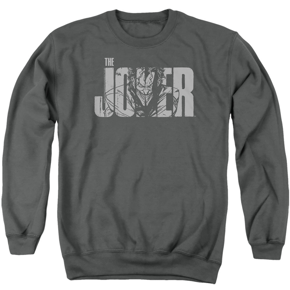 Batman Joker Text On Gray Mens Crewneck Sweatshirt Charcoal