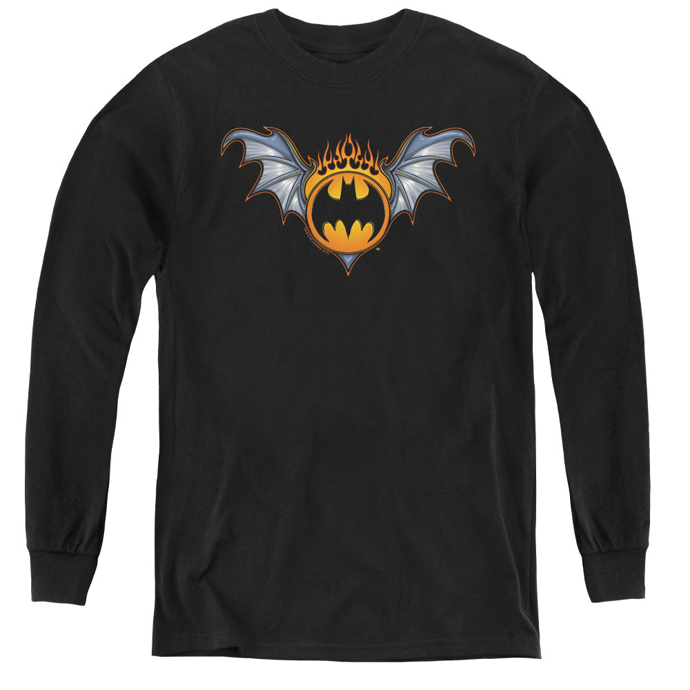 Batman Bat Wings Logo Long Sleeve Kids Youth T Shirt Black