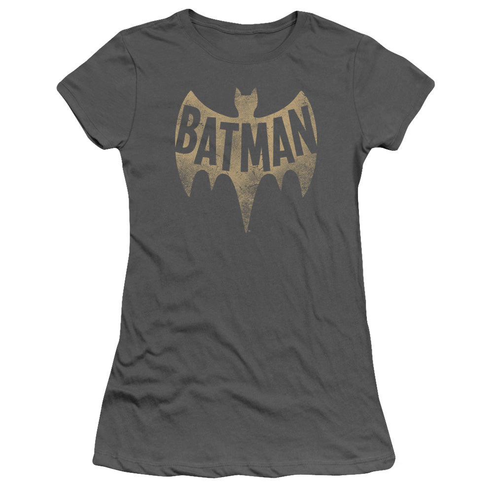 Batman Classic Tv Vintage Logo Junior Sheer Cap Sleeve Womens T Shirt Charcoal