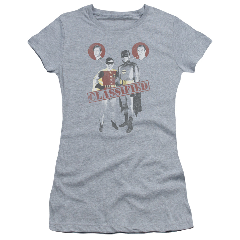 Batman Classic Tv Classified Junior Sheer Cap Sleeve Womens T Shirt Athletic Heather