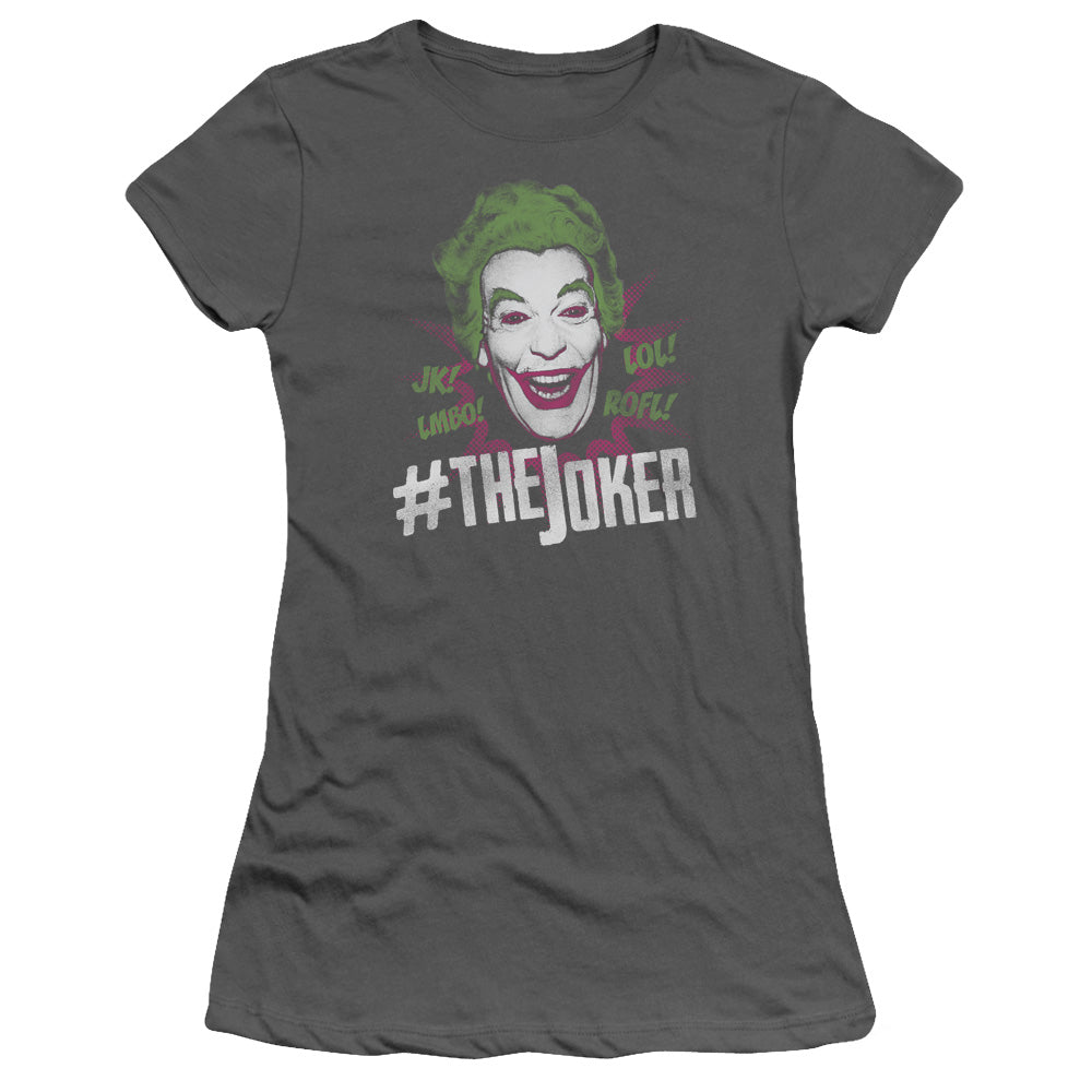Batman Classic Tv #joker Junior Sheer Cap Sleeve Womens T Shirt Charcoal