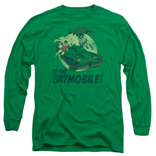 Batman Classic Tv To The Batmobile Mens Long Sleeve Shirt Kelly Green