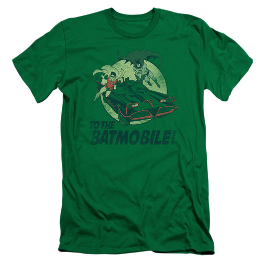 Batman Classic Tv To The Batmobile Slim Fit Mens T Shirt Kelly Green