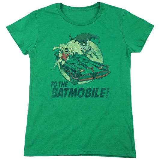 Batman Classic Tv To The Batmobile Womens T Shirt Kelly Green